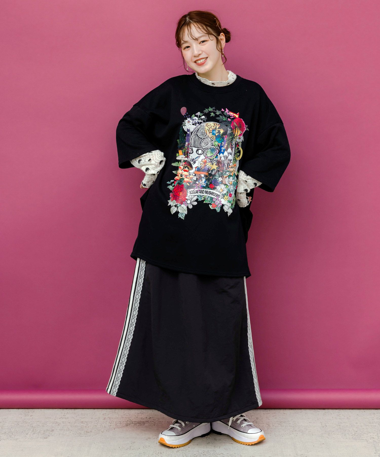 153719：レース×ライン入りナイロンワッシャースカートの通販-ScoLar