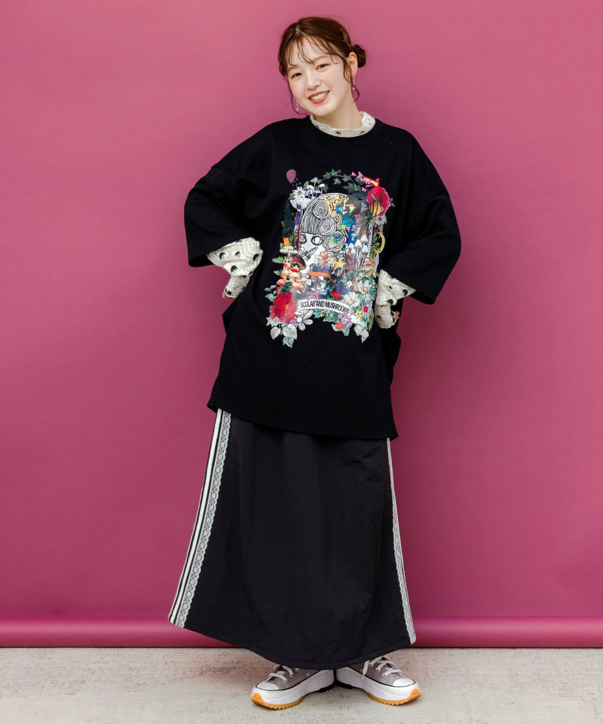 レース×ライン入りナイロンワッシャースカート-2