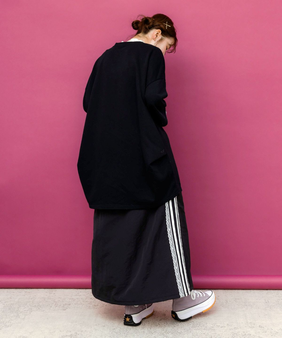 レース×ライン入りナイロンワッシャースカート-5