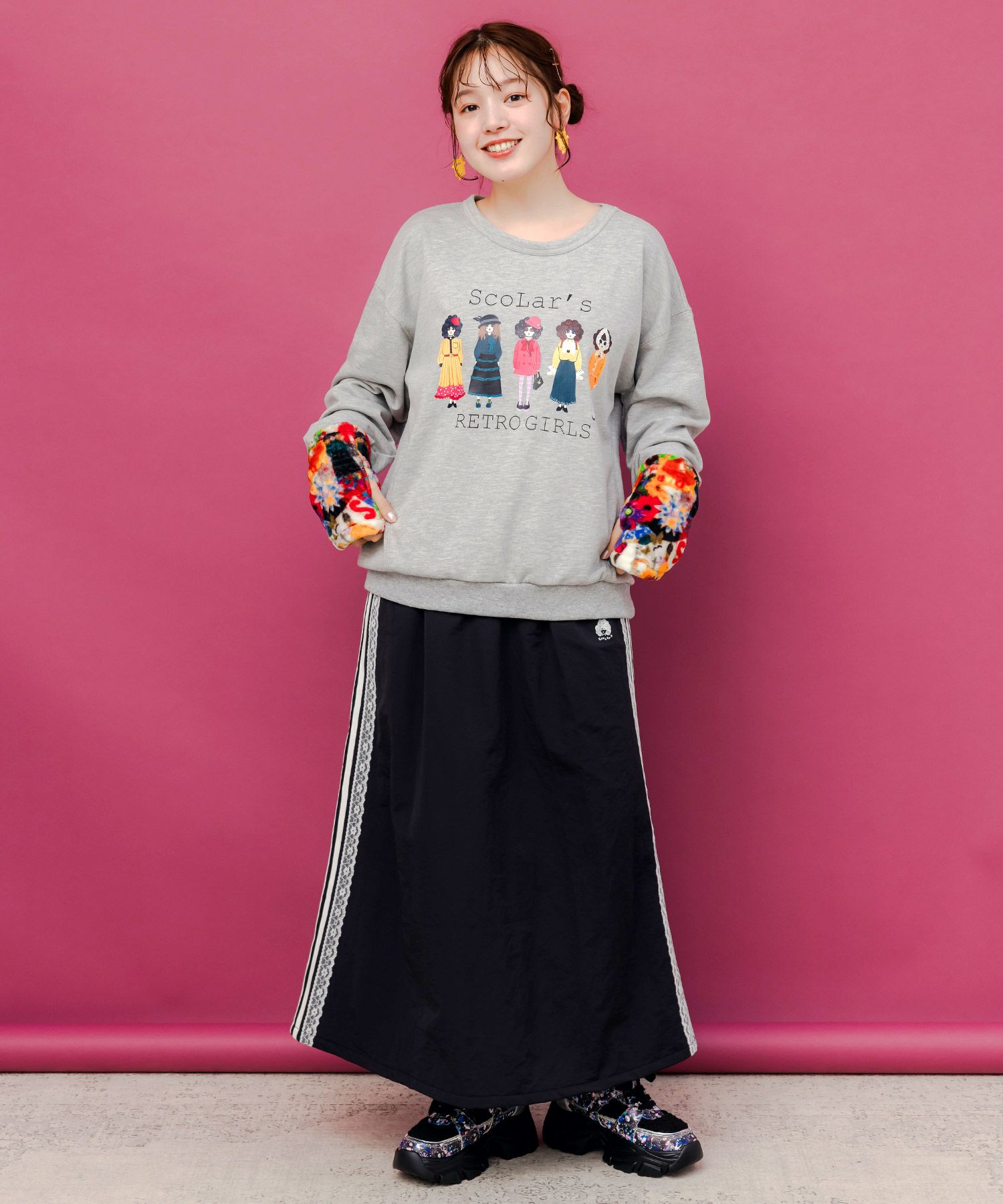 レース×ライン入りナイロンワッシャースカート-7