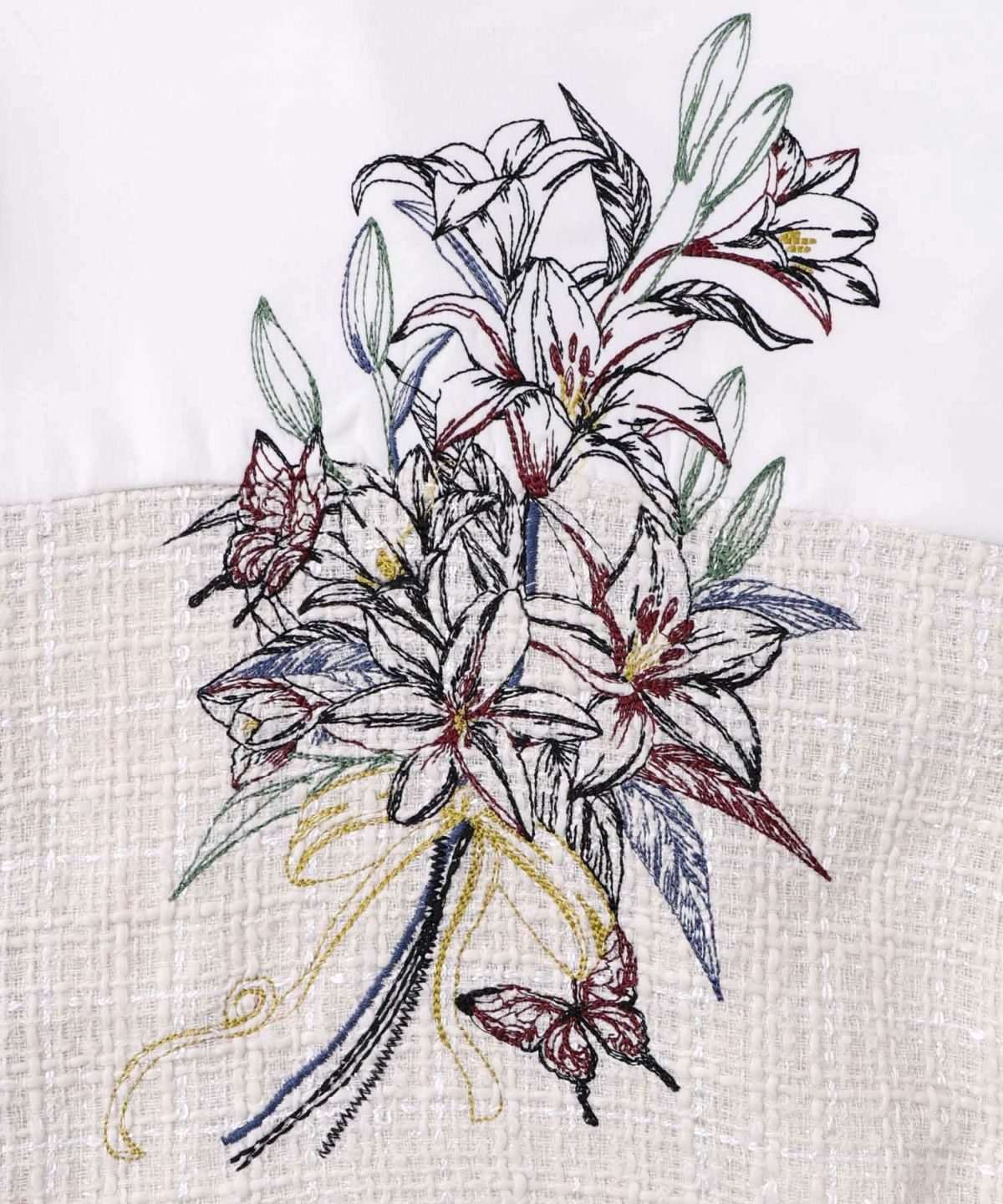 ダンボールニット×ツイード花刺繍ブルゾン-11