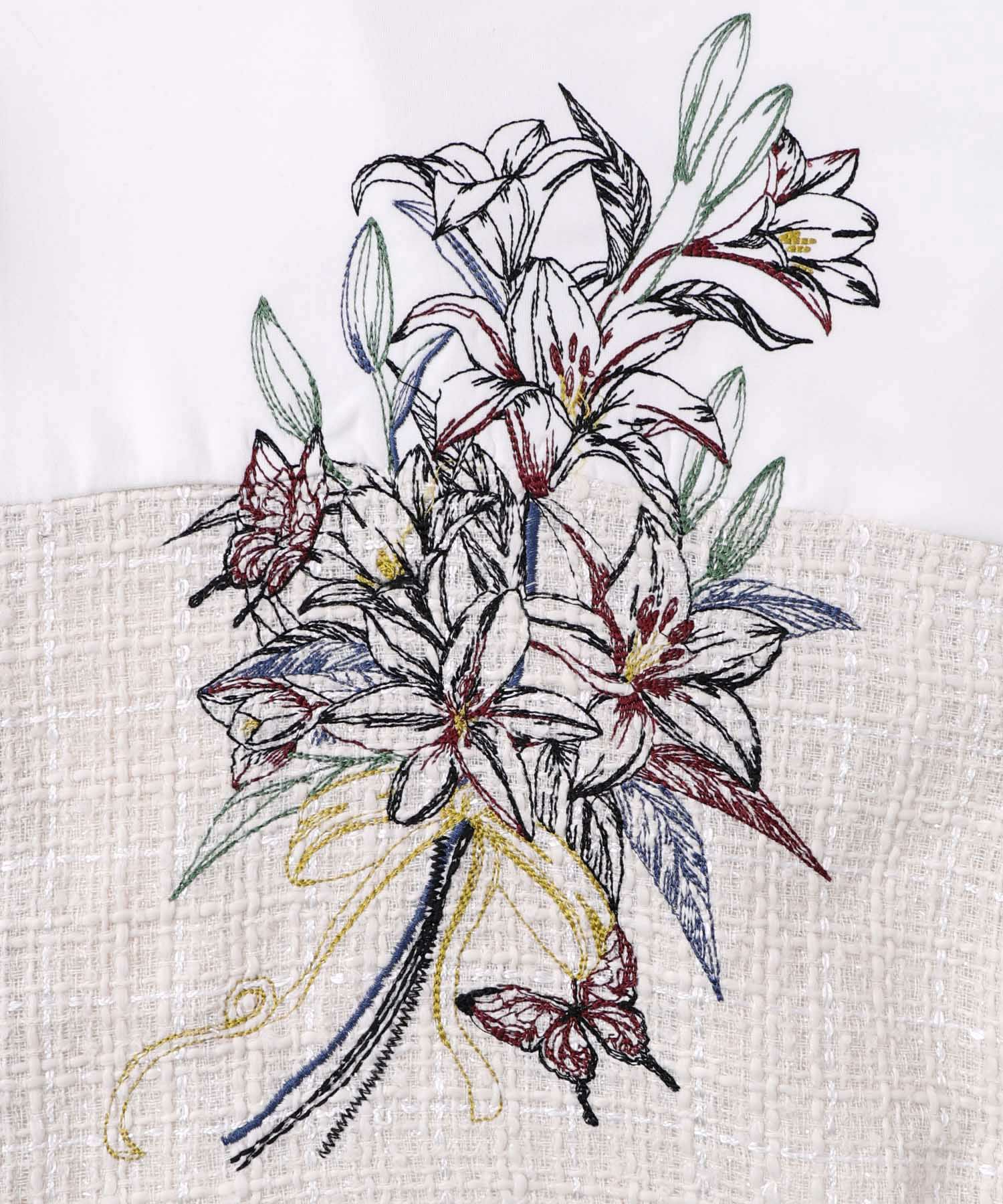 ダンボールニット×ツイード花刺繍ブルゾン-11