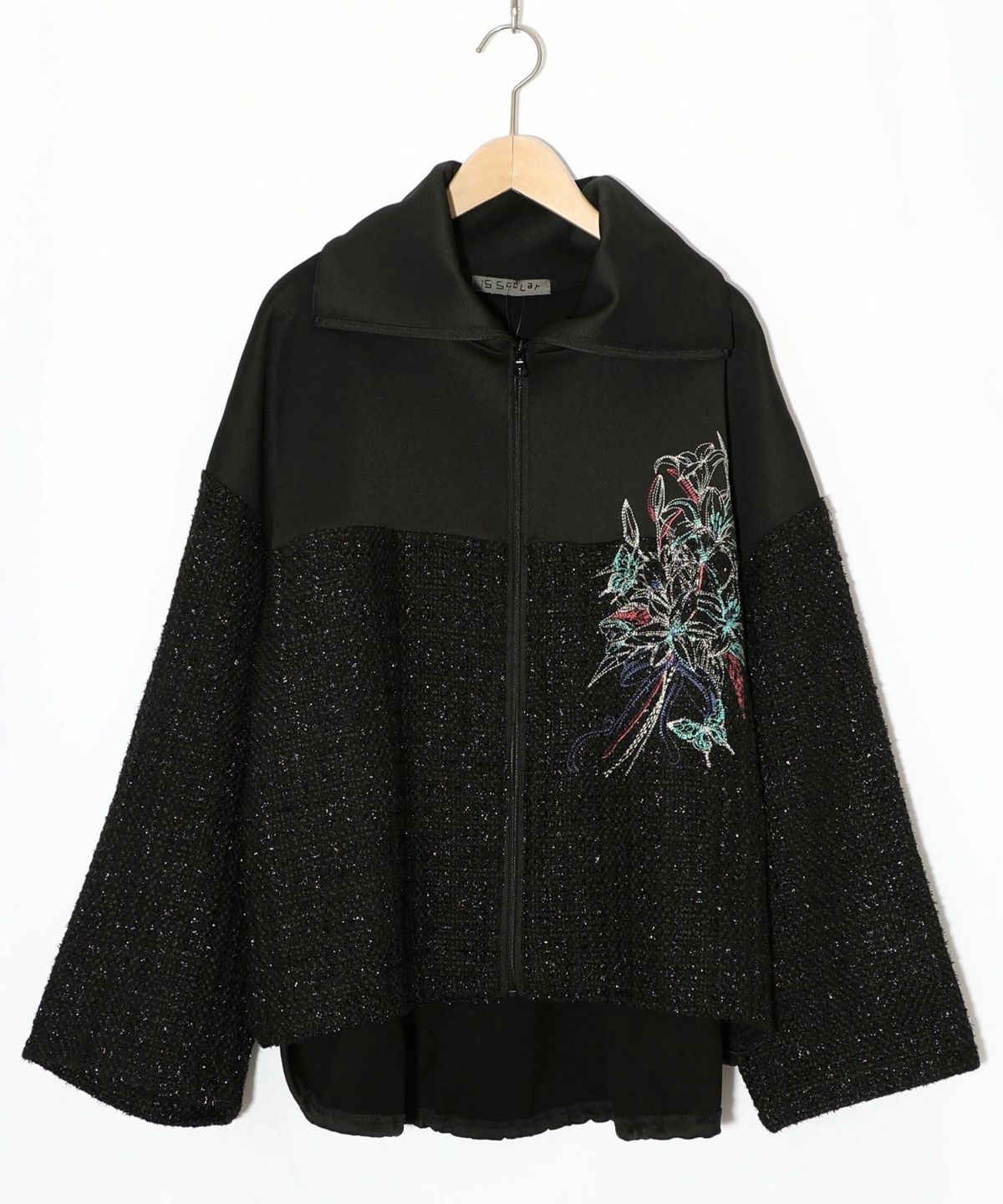 ダンボールニット×ツイード花刺繍ブルゾン-12