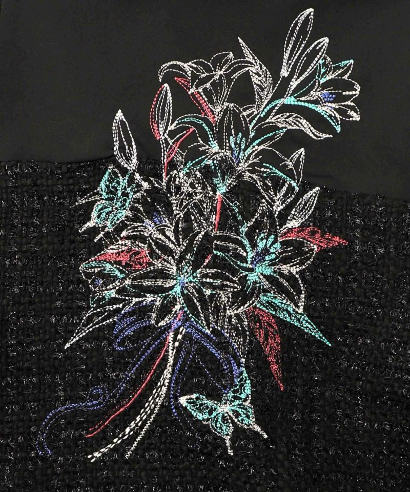 ダンボールニット×ツイード花刺繍ブルゾン-13