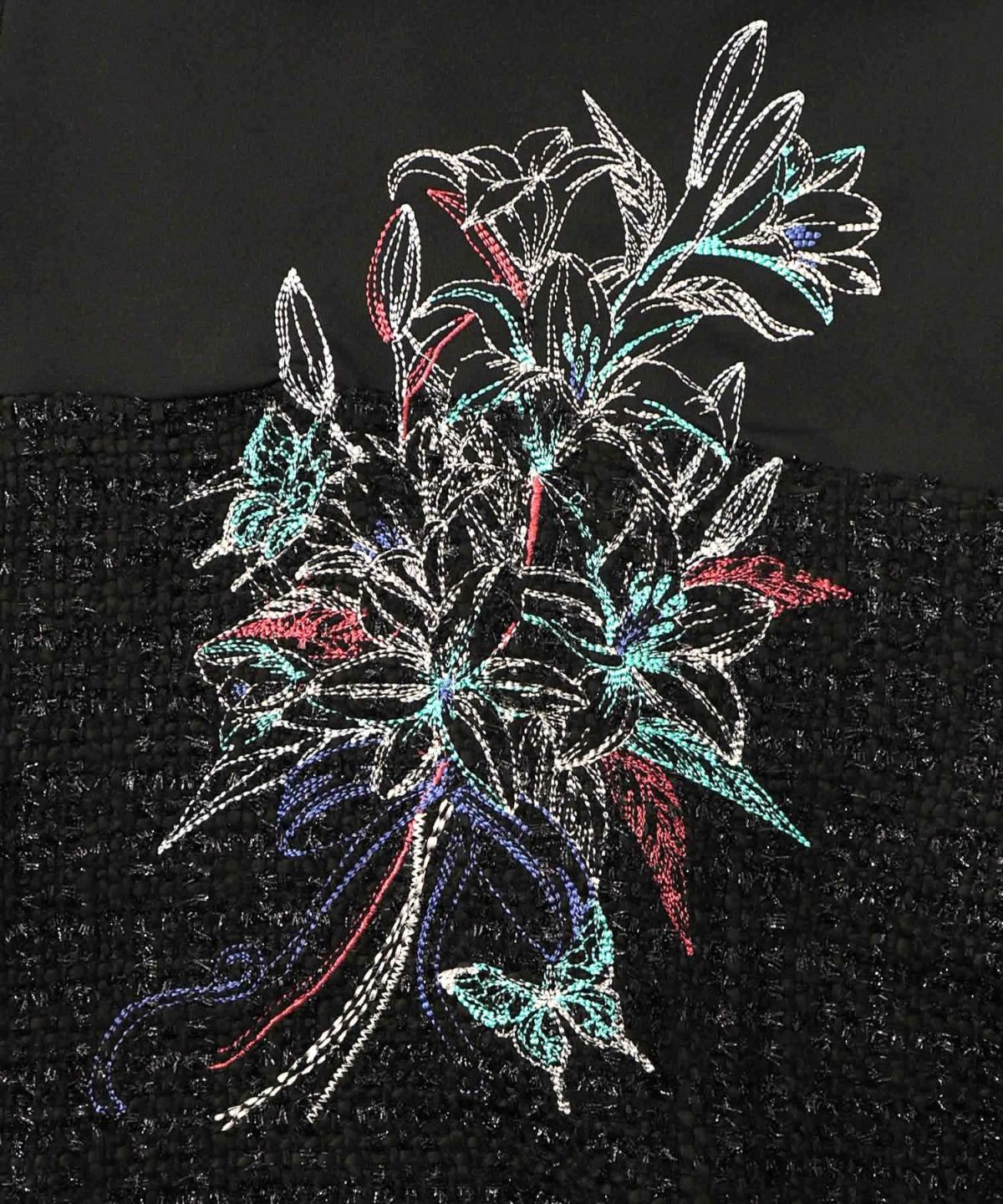 ダンボールニット×ツイード花刺繍ブルゾン-13