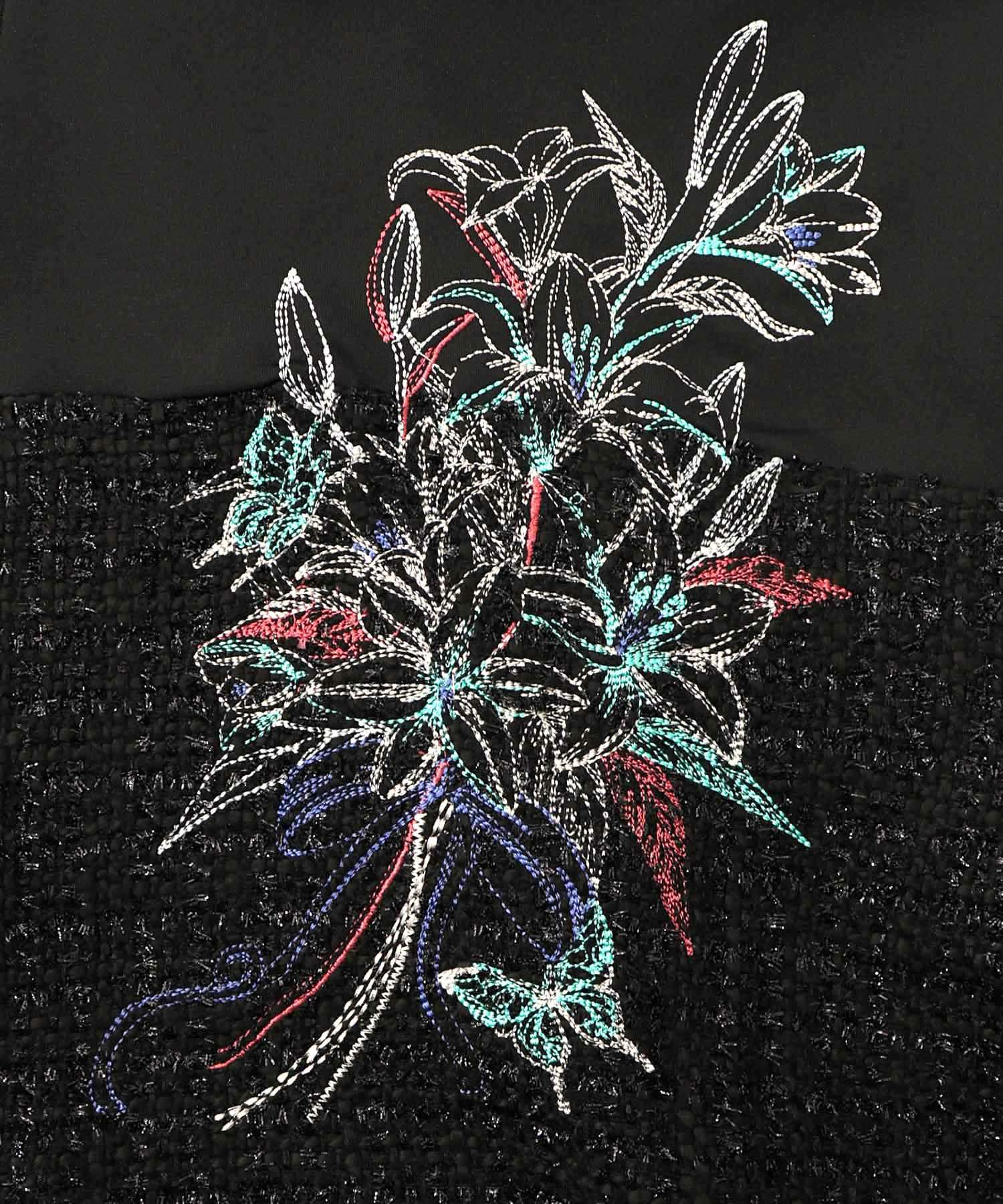 ダンボールニット×ツイード花刺繍ブルゾン-13