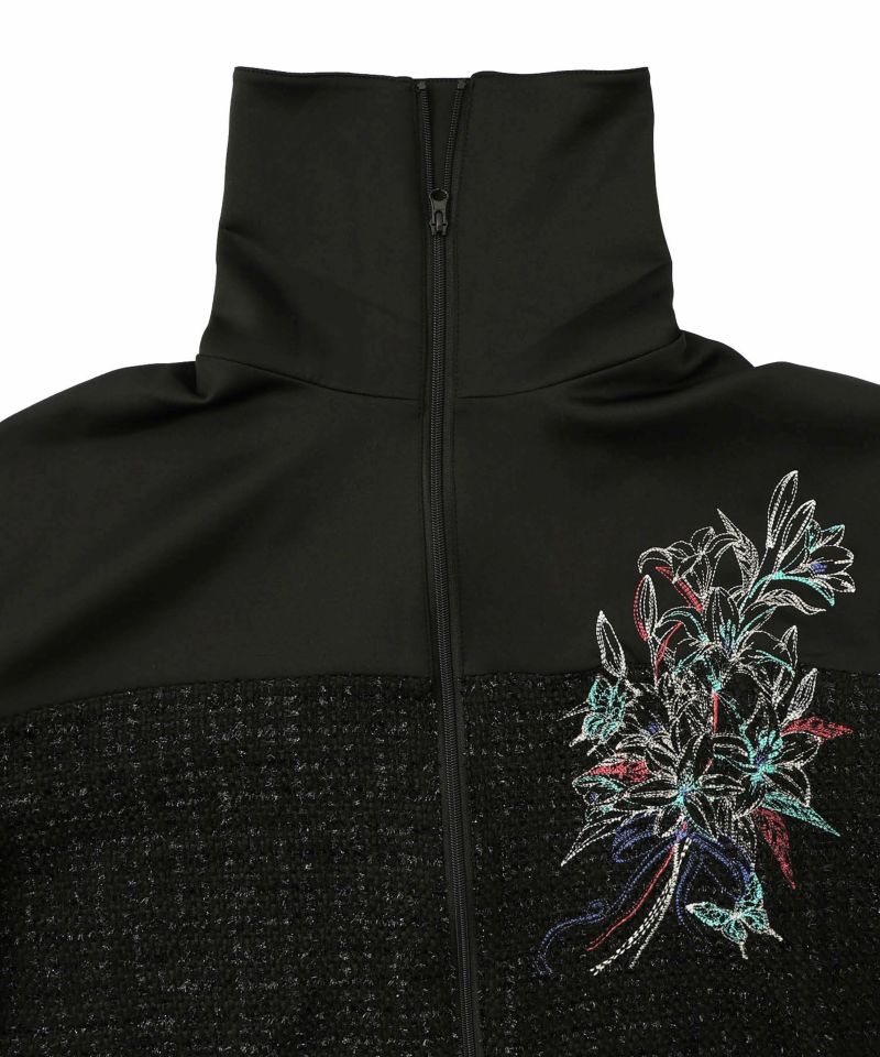 ダンボールニット×ツイード花刺繍ブルゾン-14