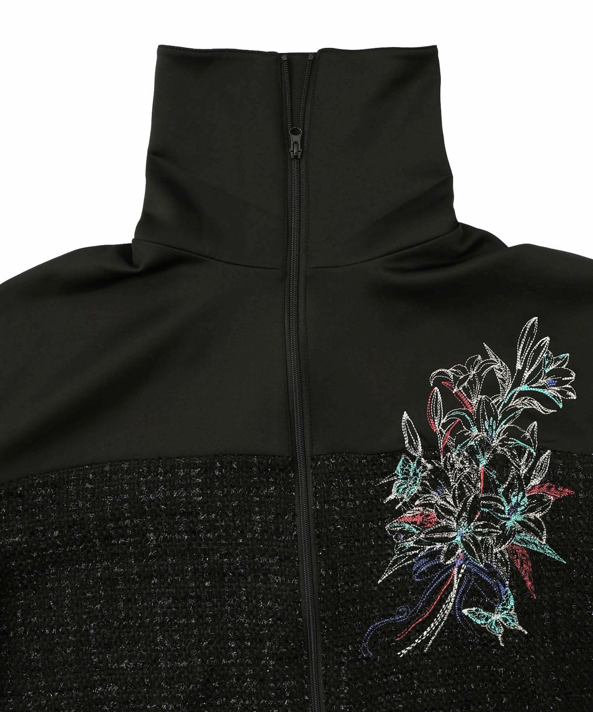 ダンボールニット×ツイード花刺繍ブルゾン-14