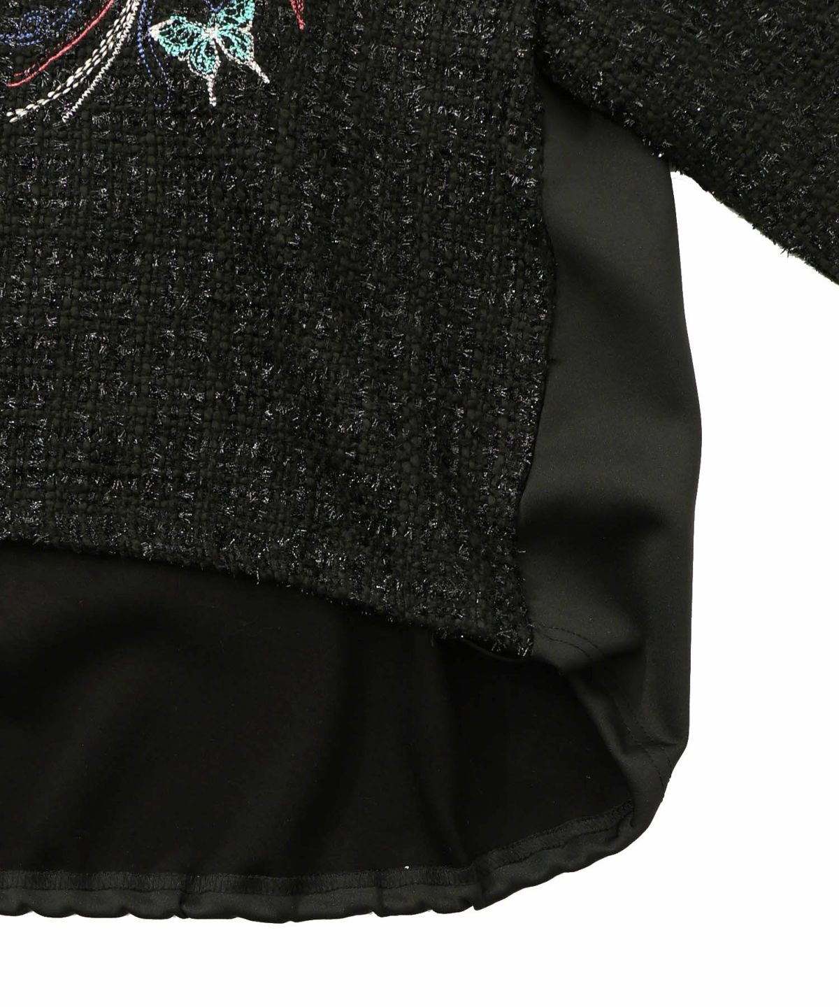 ダンボールニット×ツイード花刺繍ブルゾン-16