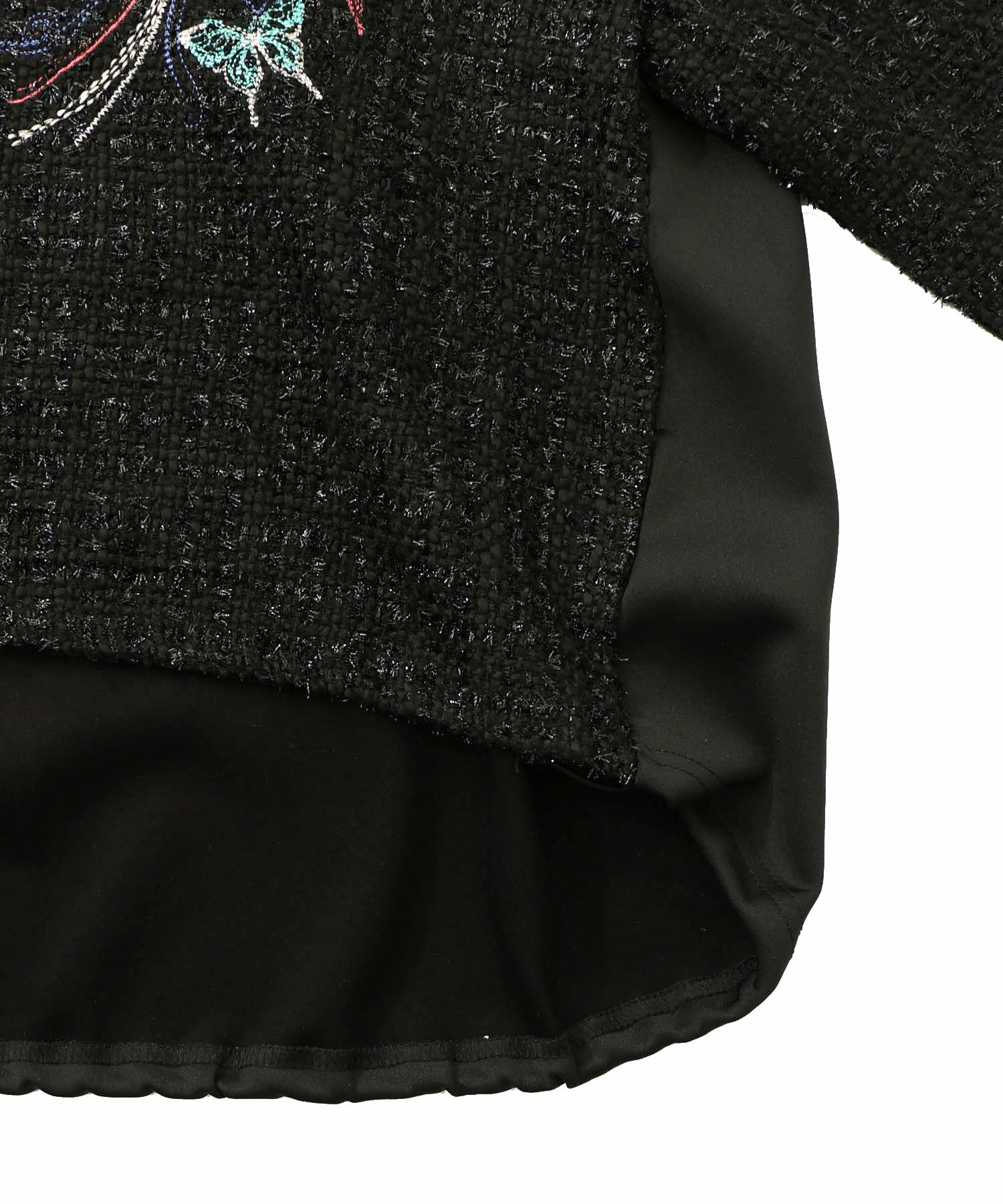 ダンボールニット×ツイード花刺繍ブルゾン-16