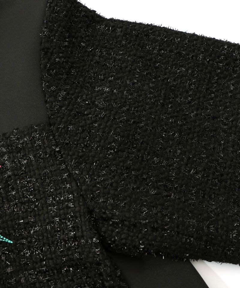 ダンボールニット×ツイード花刺繍ブルゾン-18