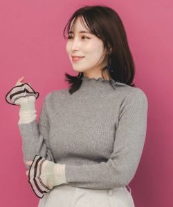 553258：ニット×シアー袖切替ロンTの通販-ScoLar