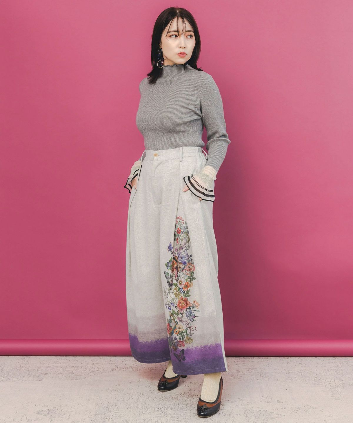 ニット×シアー袖切替ロンT-2