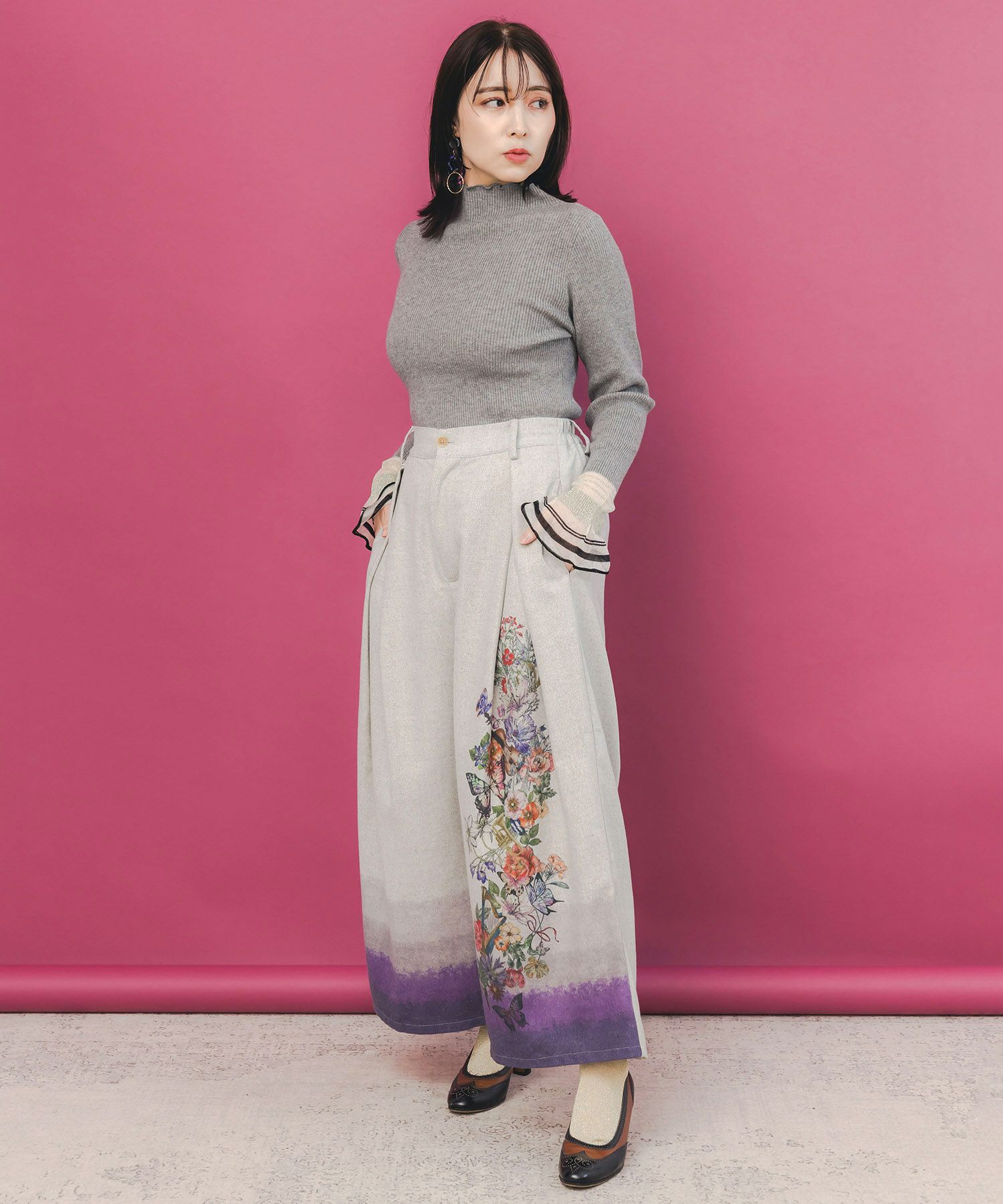 ニット×シアー袖切替ロンT-2