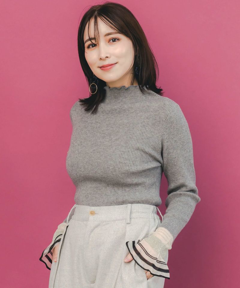 ニット×シアー袖切替ロンT-3