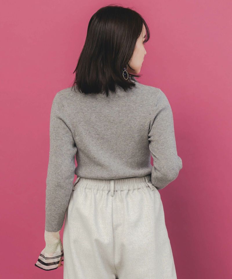 553258：ニット×シアー袖切替ロンTの通販-ScoLar