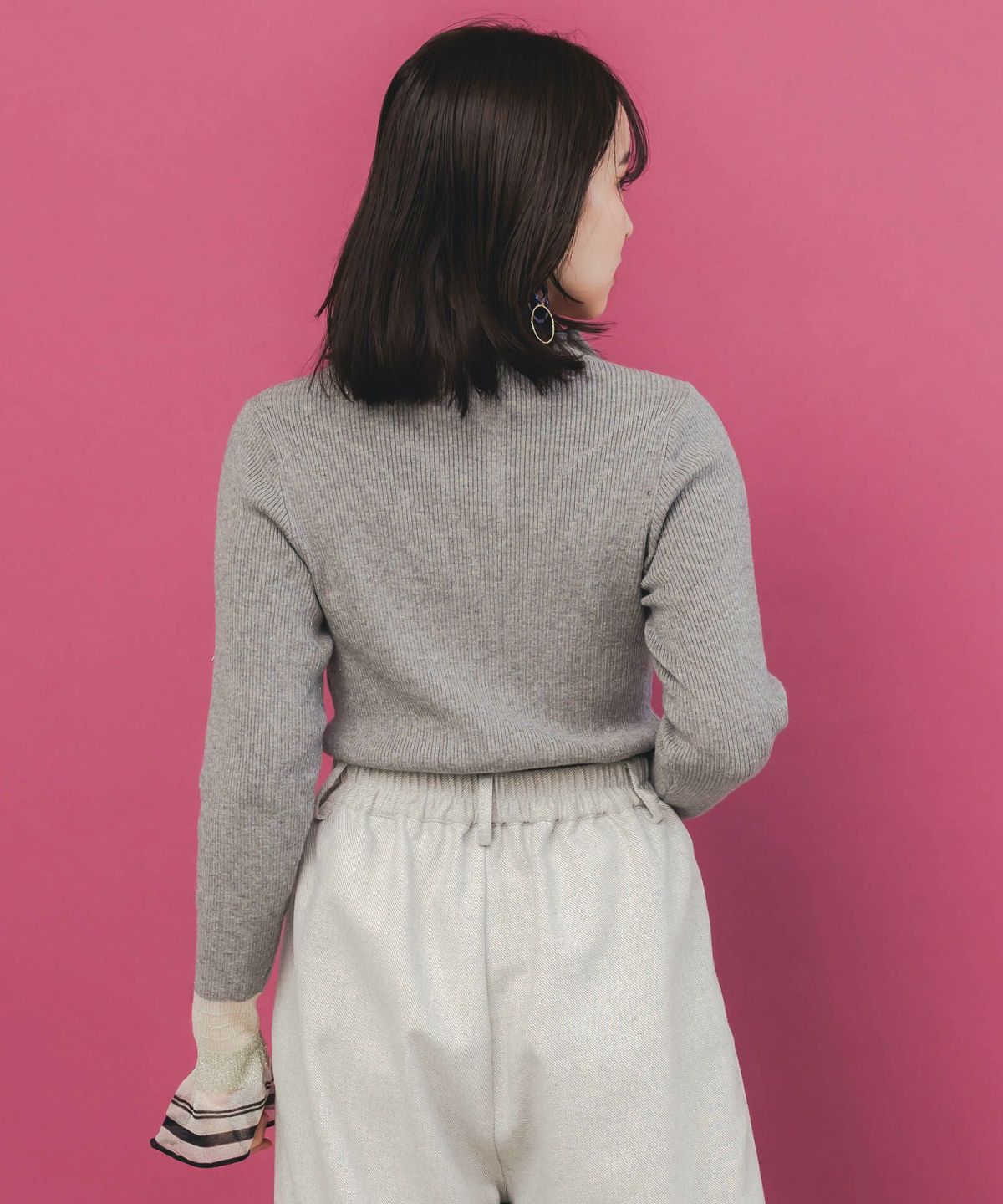 ニット×シアー袖切替ロンT-5