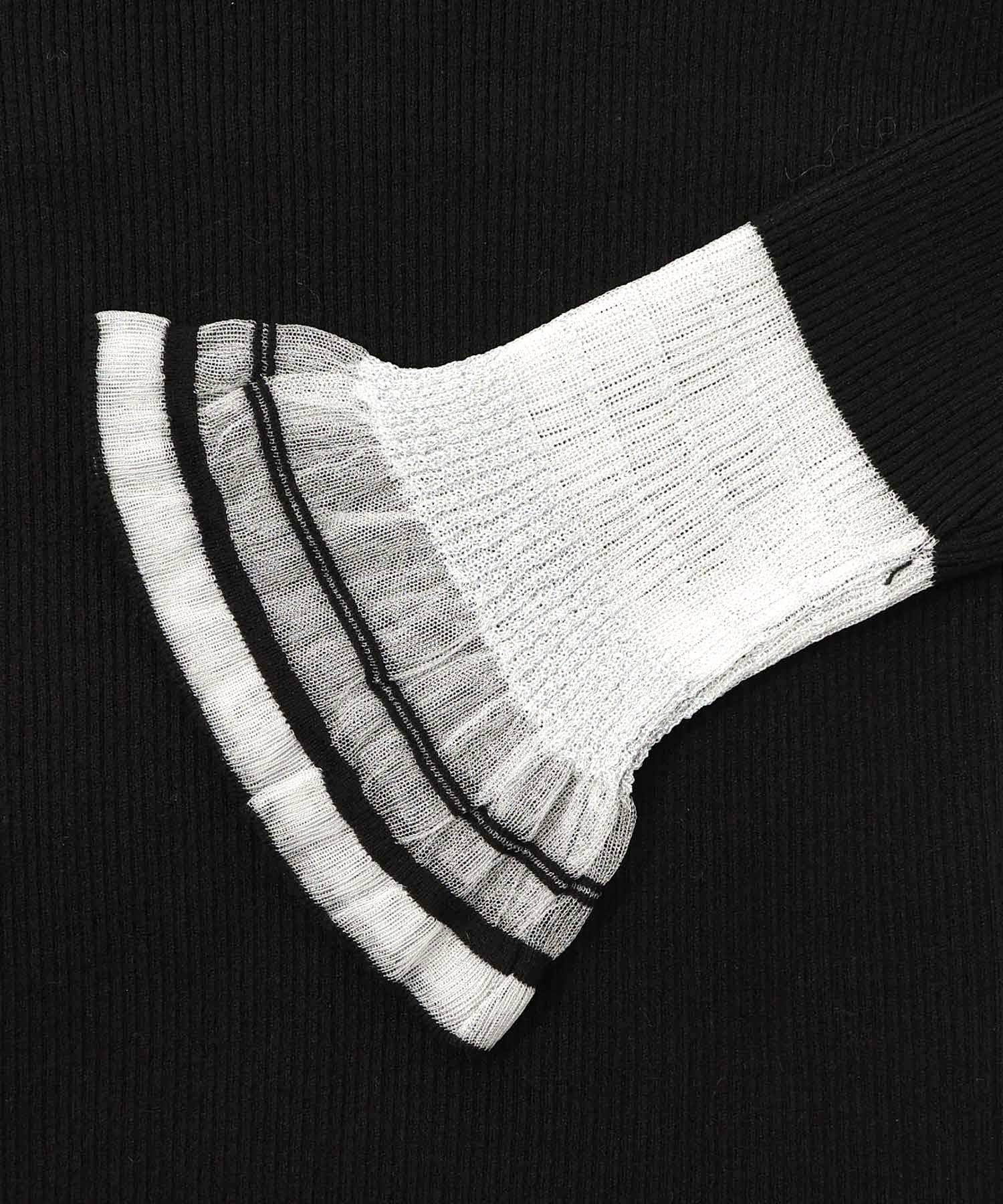 ニット×シアー袖切替ロンT-10