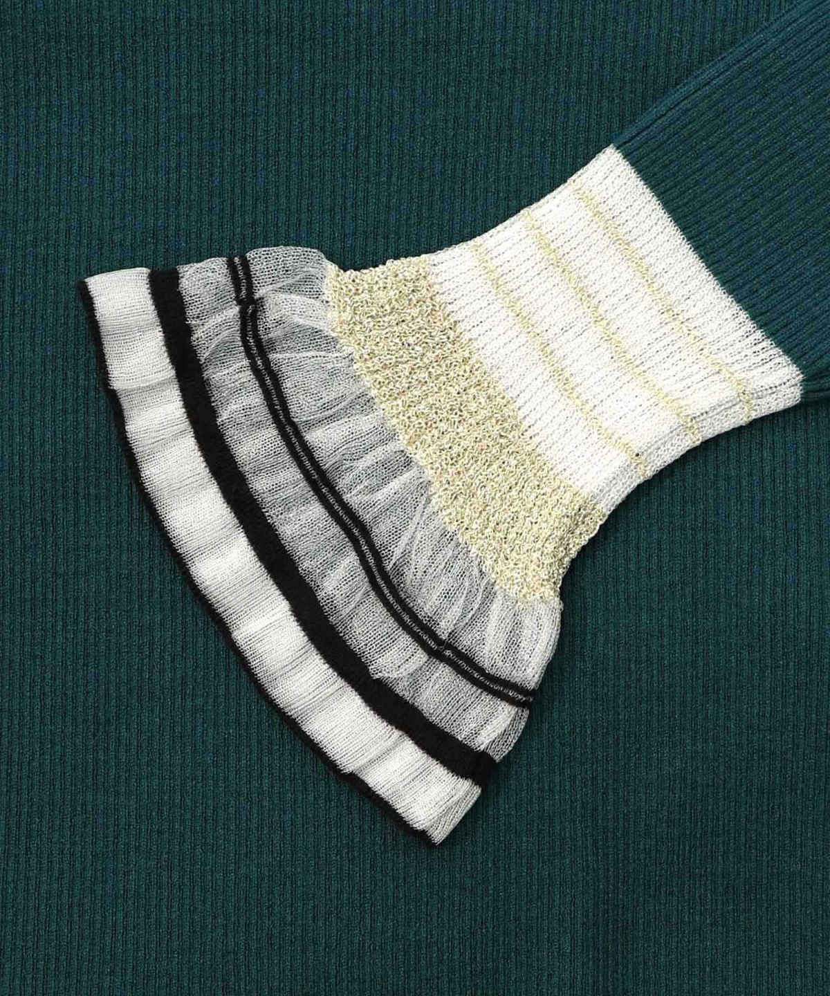 ニット×シアー袖切替ロンT-12