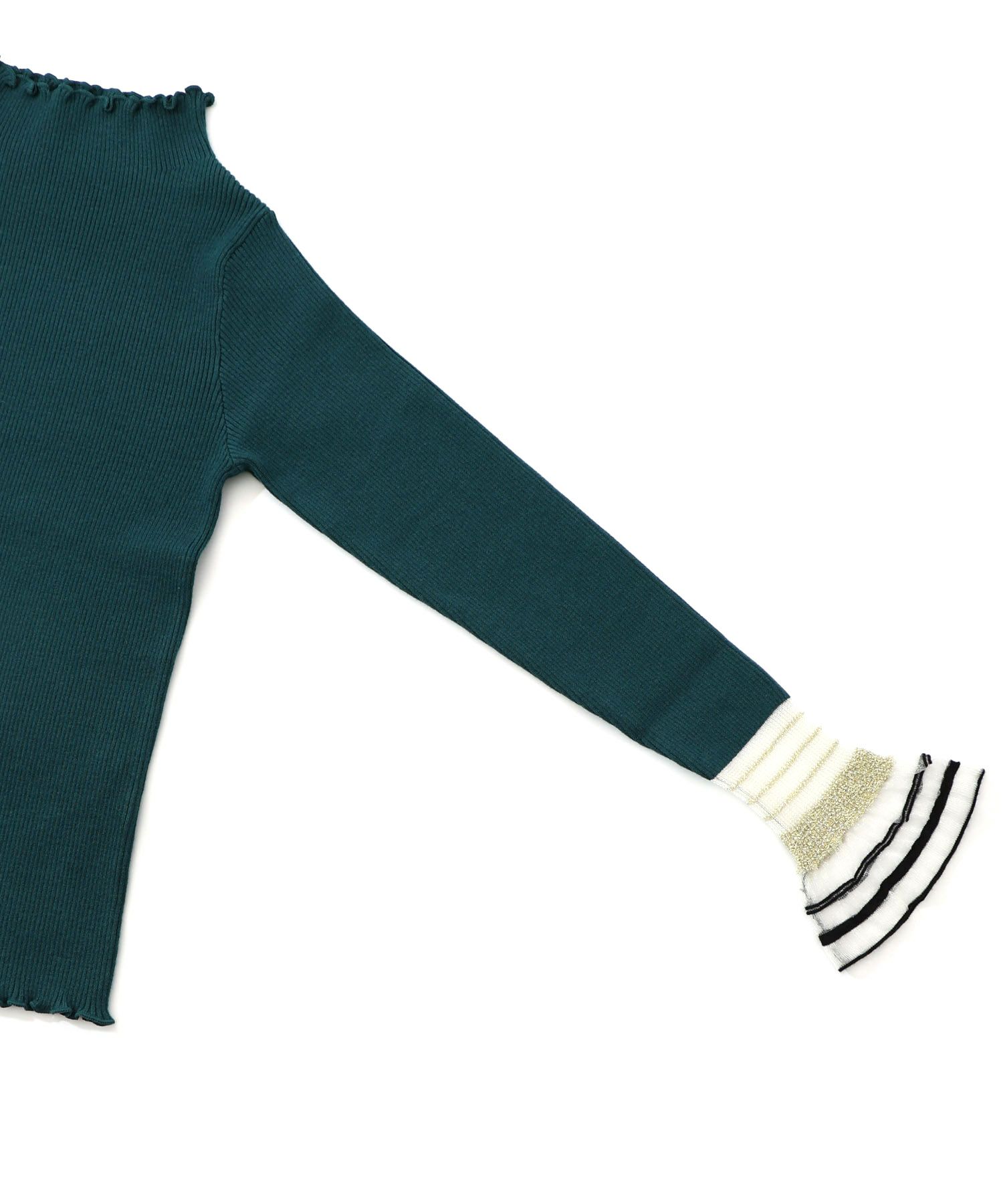 ニット×シアー袖切替ロンT-14