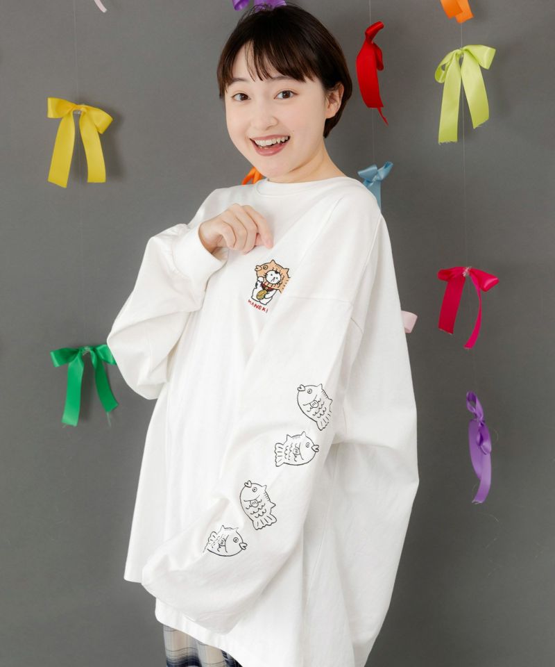 タイ焼き招きネコ刺繍ロンT-1