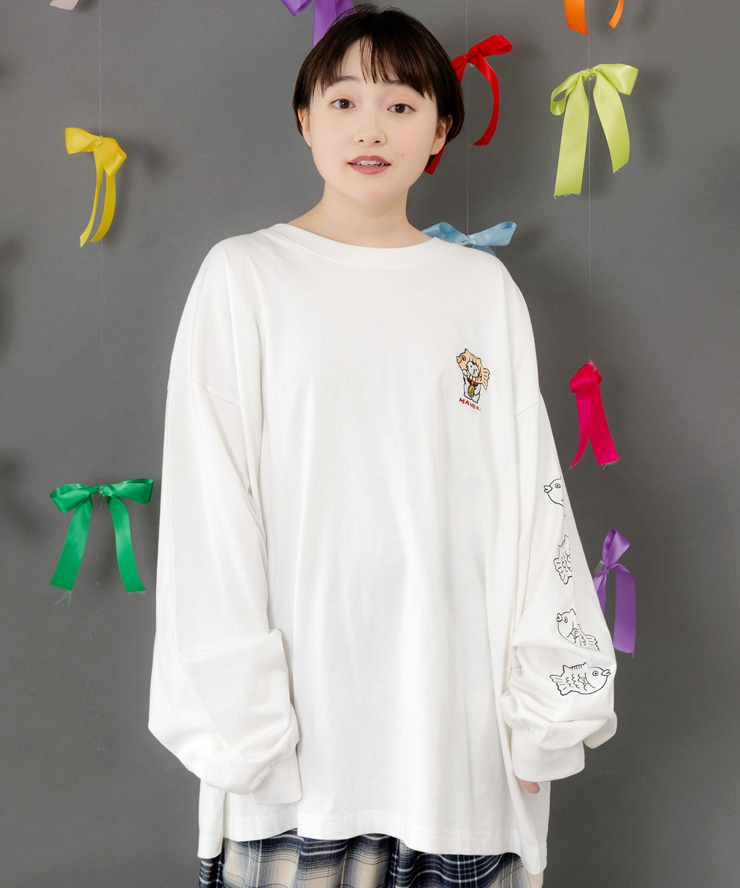 タイ焼き招きネコ刺繍ロンT-3