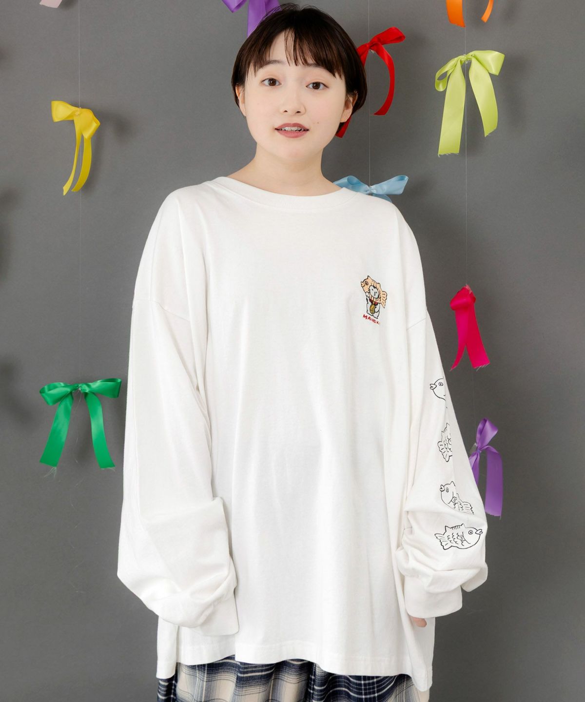 タイ焼き招きネコ刺繍ロンT-3