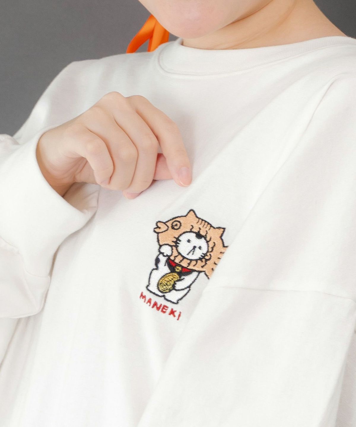 タイ焼き招きネコ刺繍ロンT-6