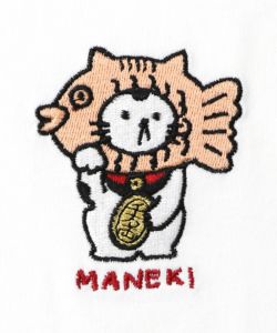 タイ焼き招きネコ刺繍ロンT-9