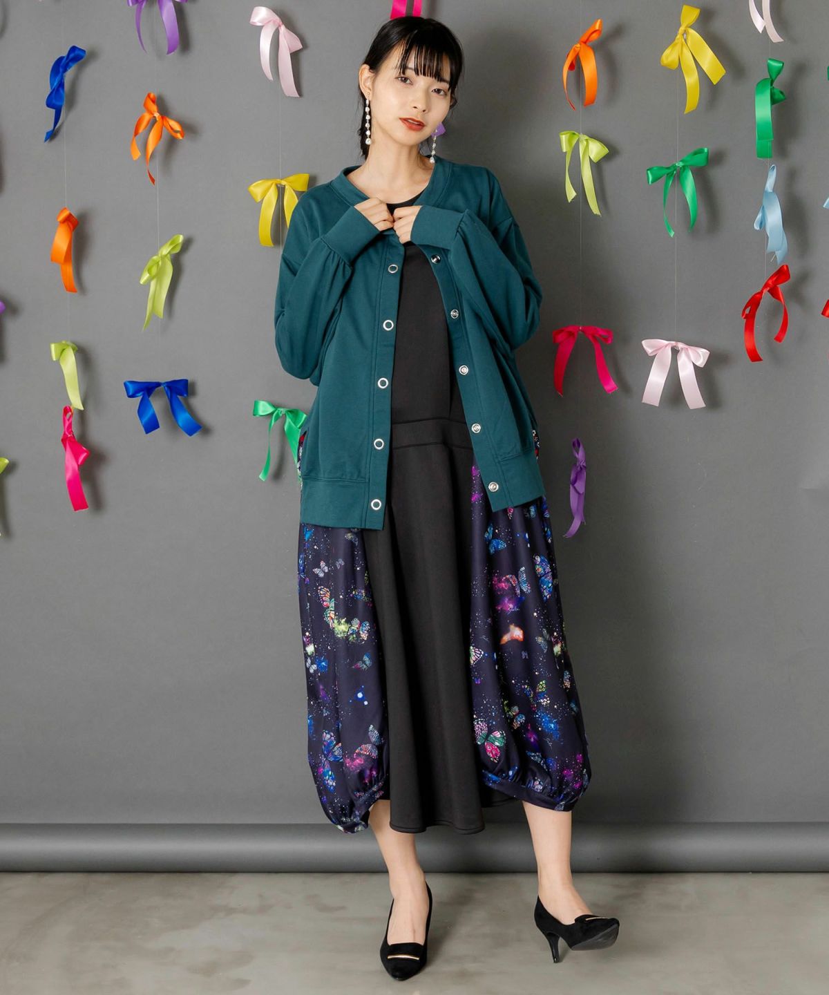 裾蝶刺繍2wayミニ裏毛カーディガン-3