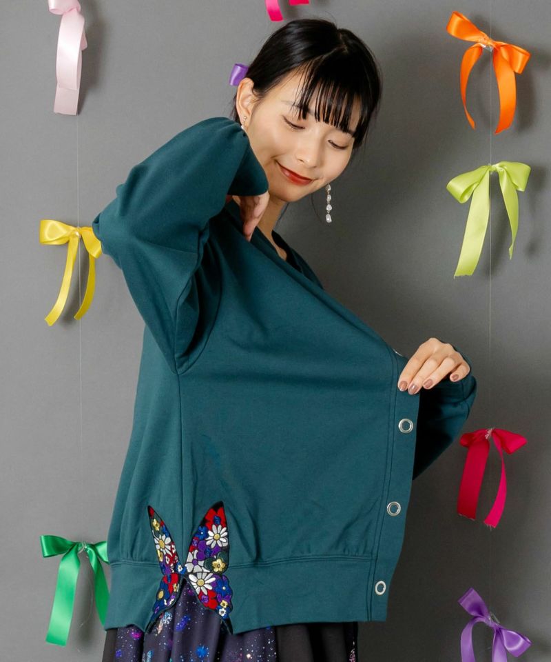 裾蝶刺繍2wayミニ裏毛カーディガン-4