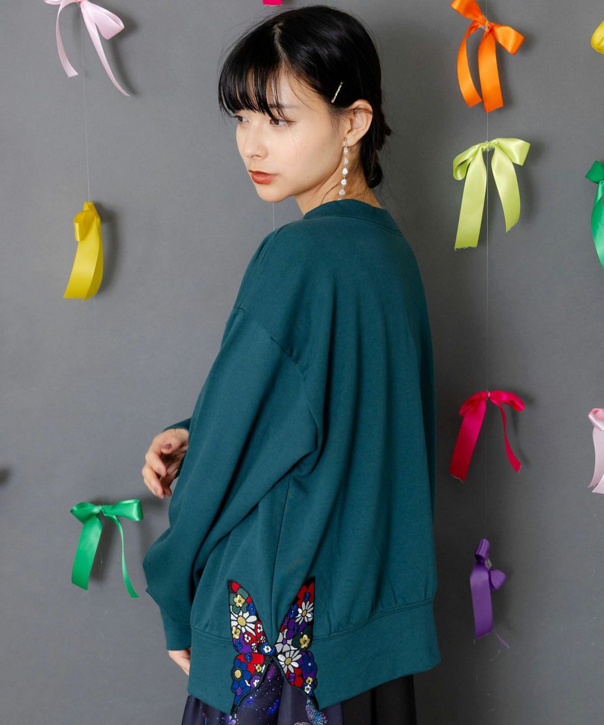 裾蝶刺繍2wayミニ裏毛カーディガン-6