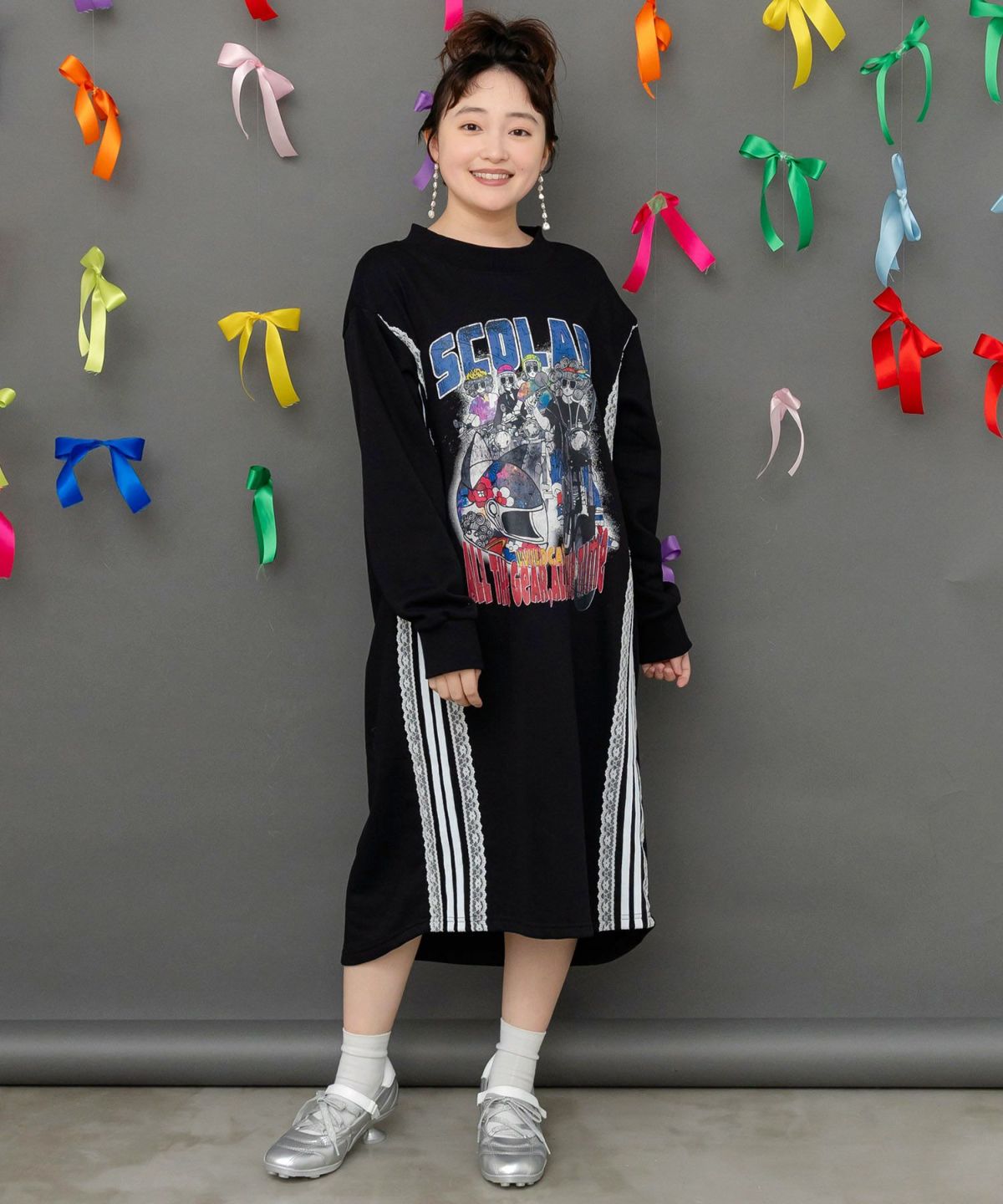 レースライン×ロック柄ミニ裏毛ワンピース-1