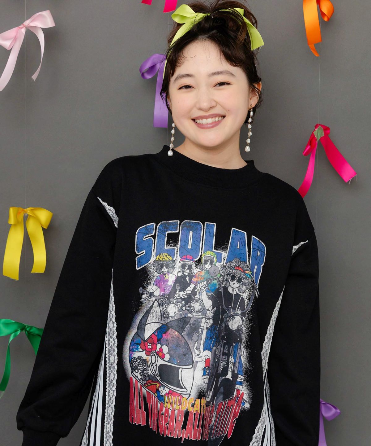 レースライン×ロック柄ミニ裏毛ワンピース-2