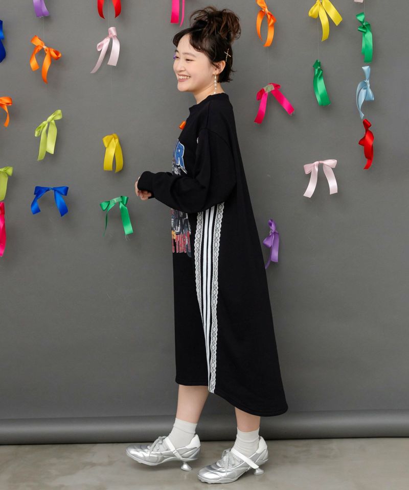 レースライン×ロック柄ミニ裏毛ワンピース-4