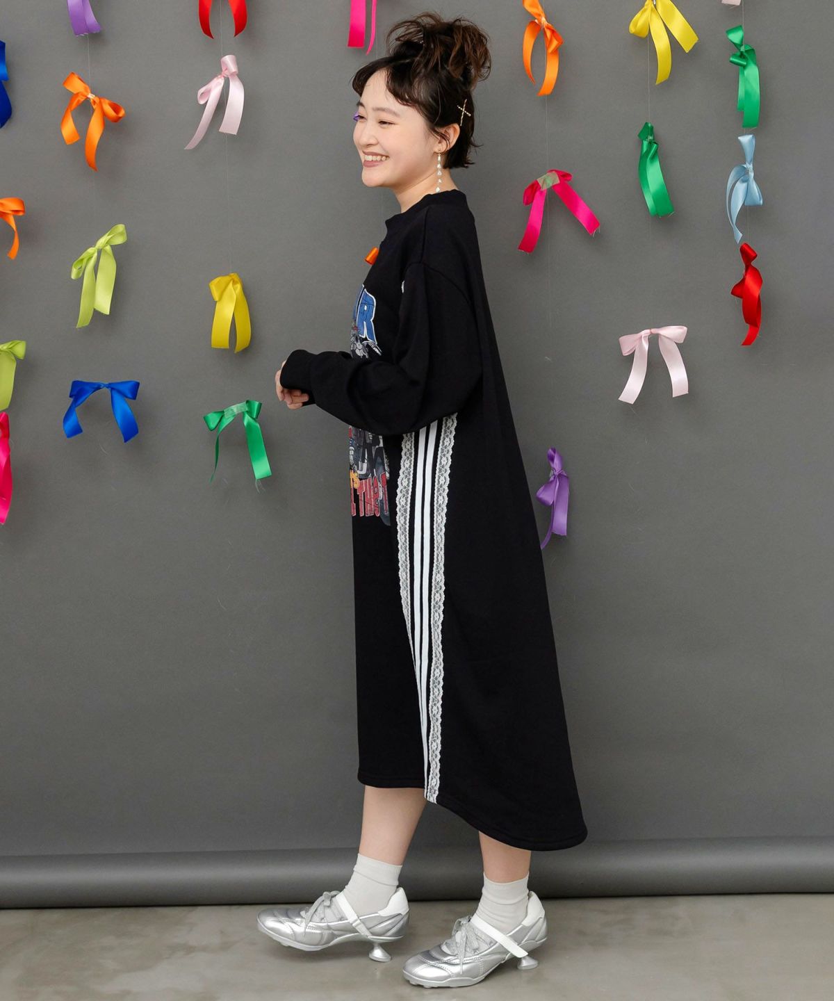 レースライン×ロック柄ミニ裏毛ワンピース-4