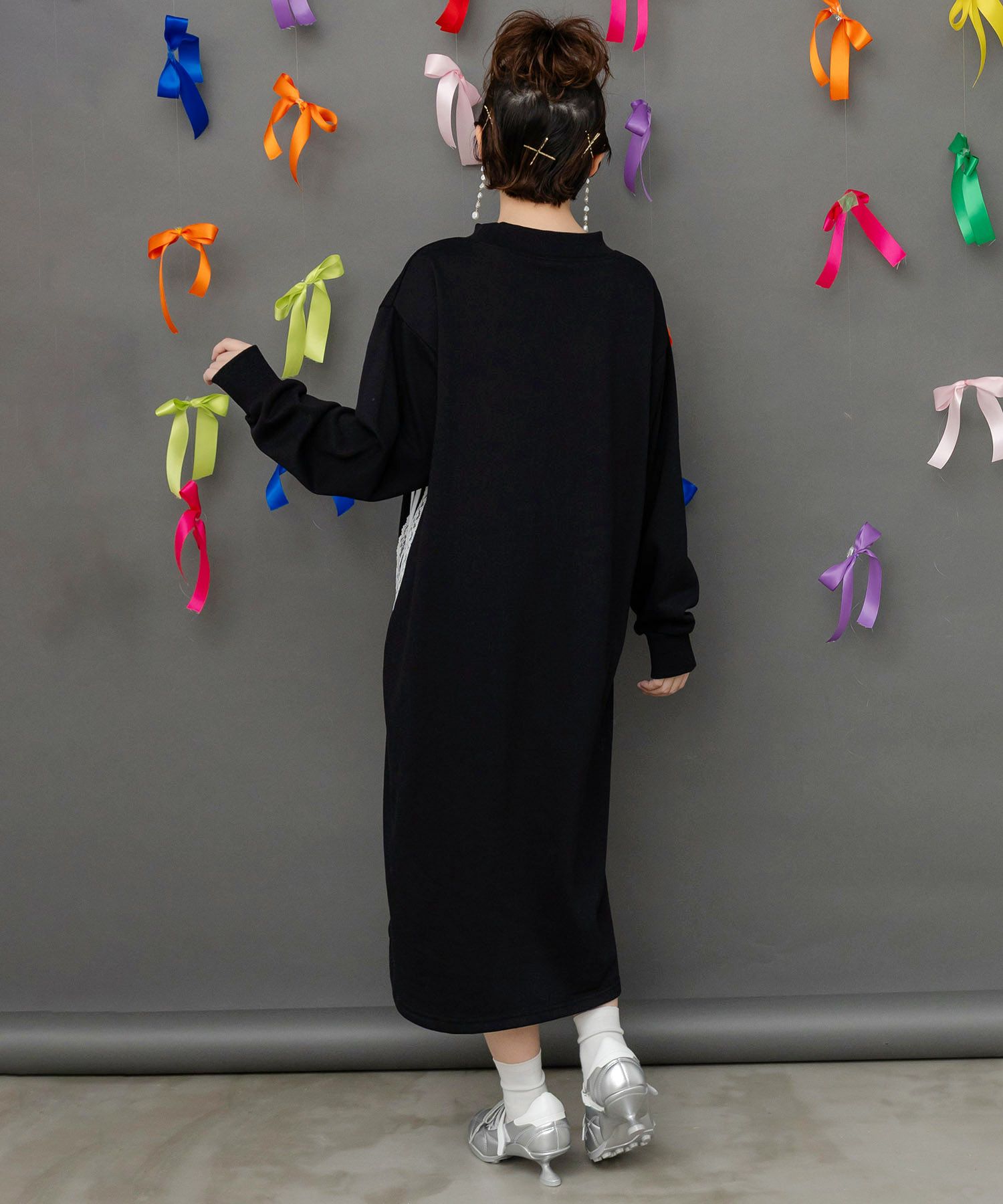 ワンピース r 153783：レースライン×ロック柄ミニ裏毛ワンピースの通販-ScoLar