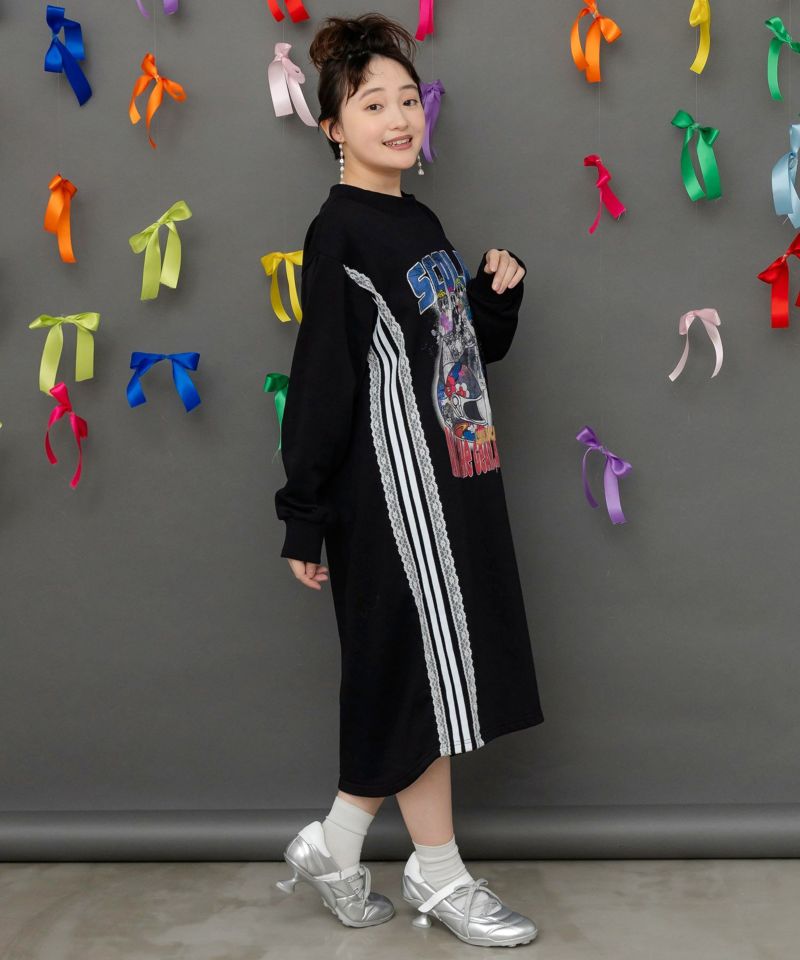 レースライン×ロック柄ミニ裏毛ワンピース-6