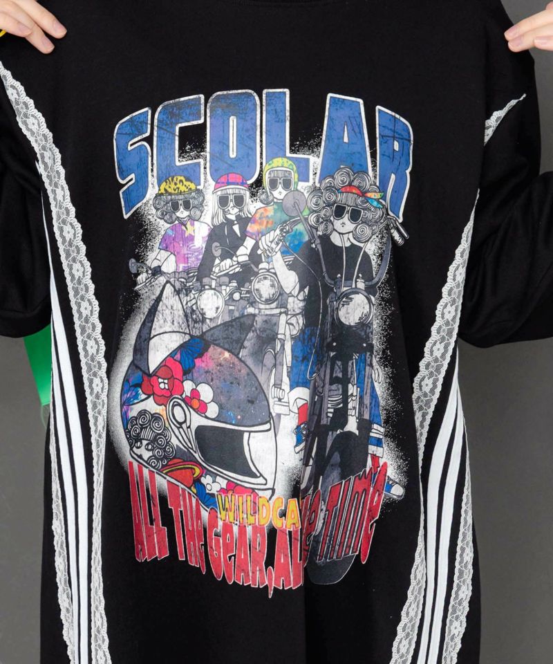 レースライン×ロック柄ミニ裏毛ワンピース-8