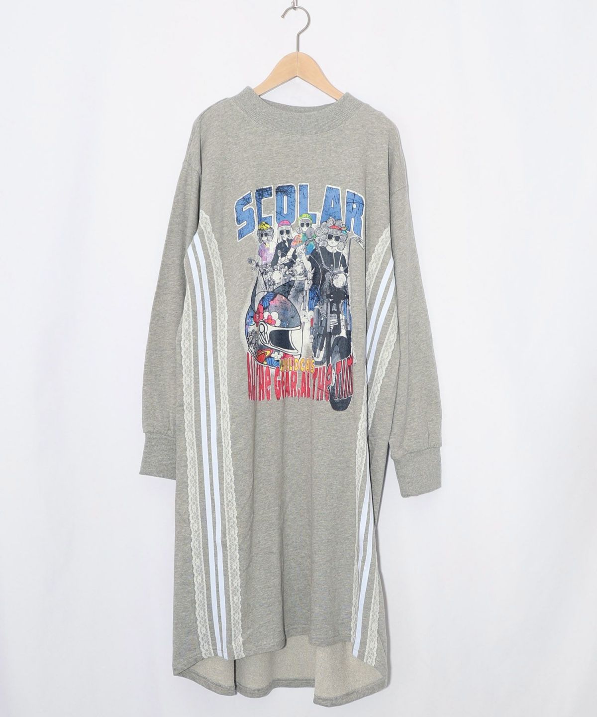 レースライン×ロック柄ミニ裏毛ワンピース-9