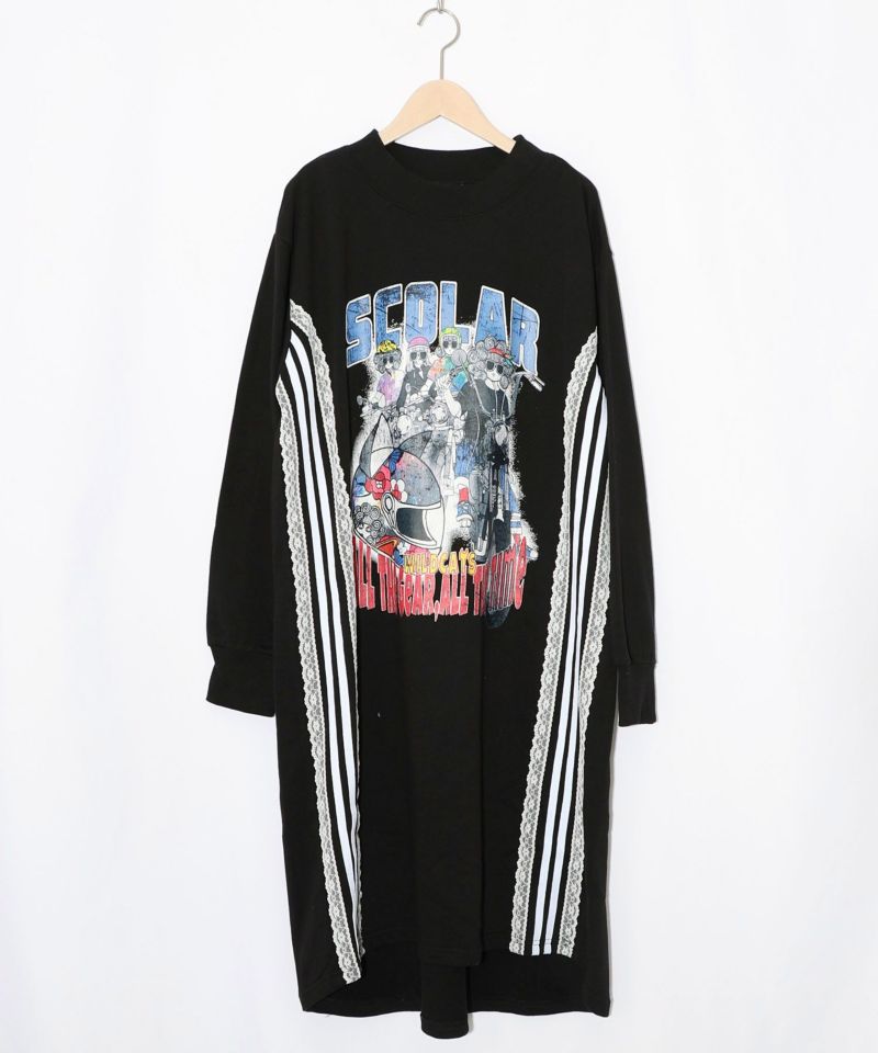 ワンピース r 153783：レースライン×ロック柄ミニ裏毛ワンピースの通販-ScoLar