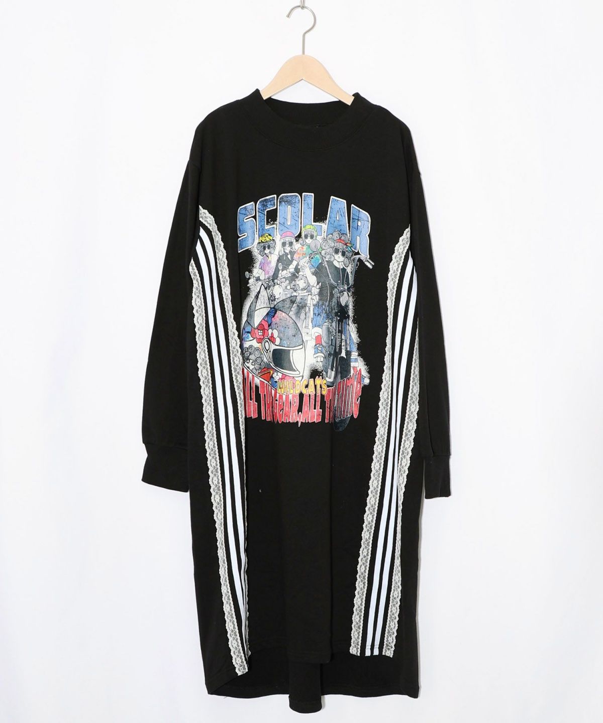 レースライン×ロック柄ミニ裏毛ワンピース-11