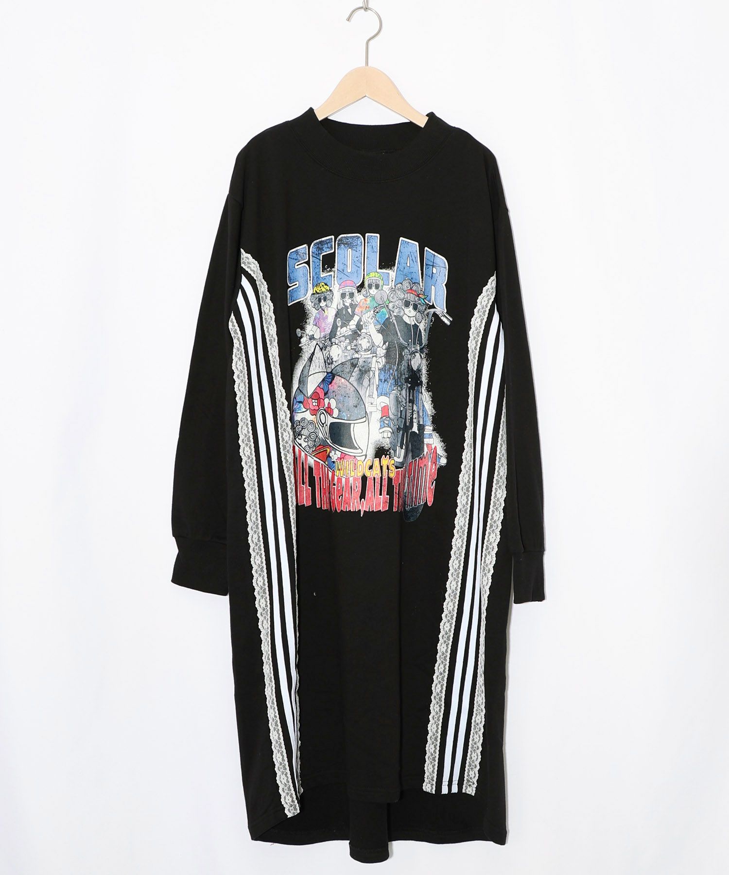 レースライン×ロック柄ミニ裏毛ワンピース-11