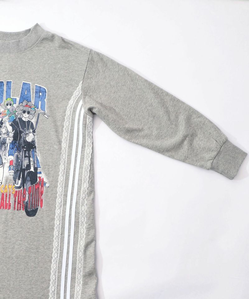 レースライン×ロック柄ミニ裏毛ワンピース-16