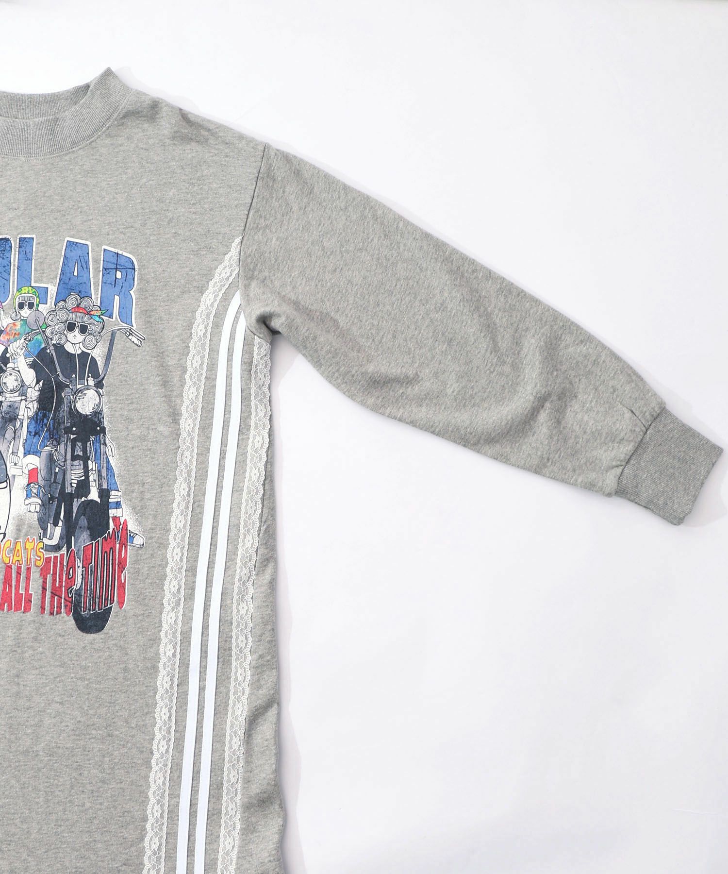 レースライン×ロック柄ミニ裏毛ワンピース-16