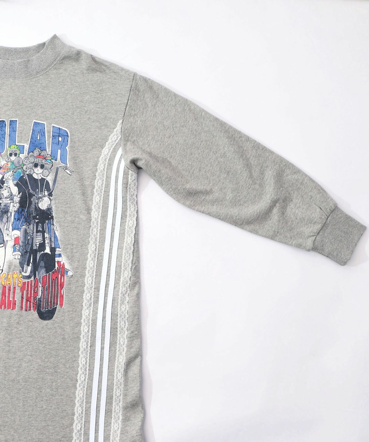 レースライン×ロック柄ミニ裏毛ワンピース-16