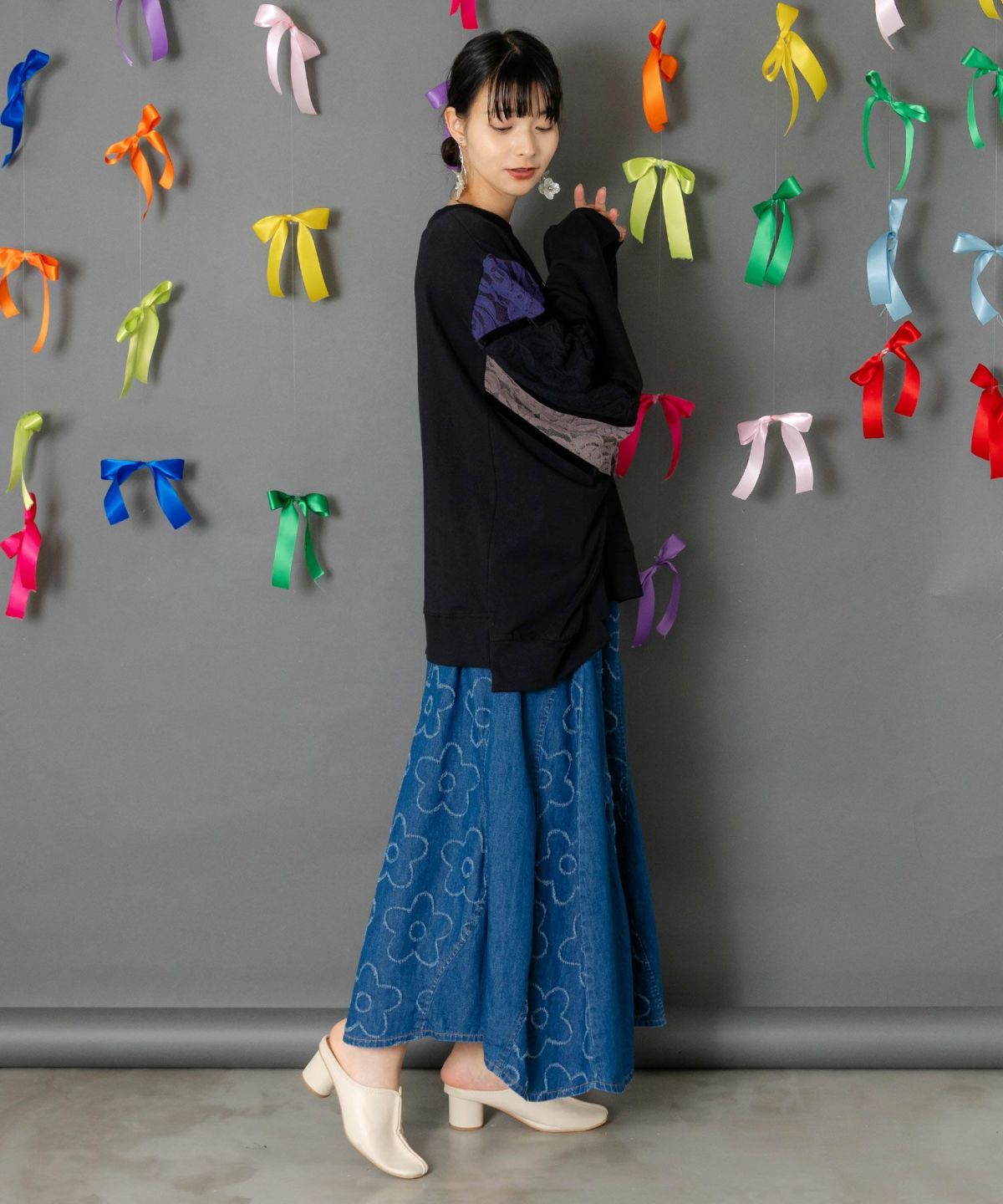 ネコ柄ミニ裏毛×起毛レース配色プルオーバー-4