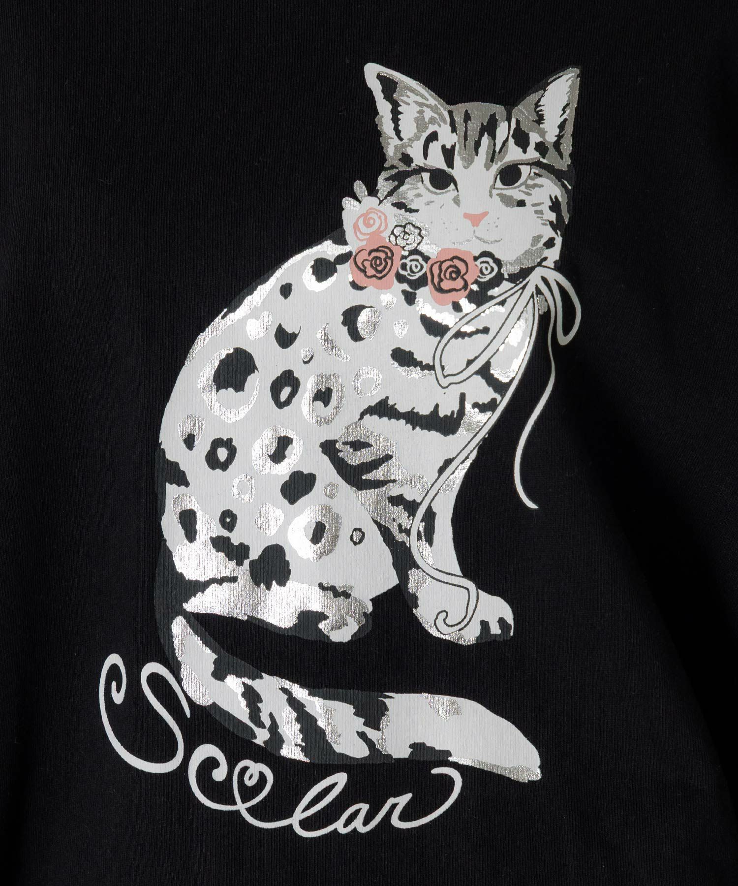 ネコ柄ミニ裏毛×起毛レース配色プルオーバー-7