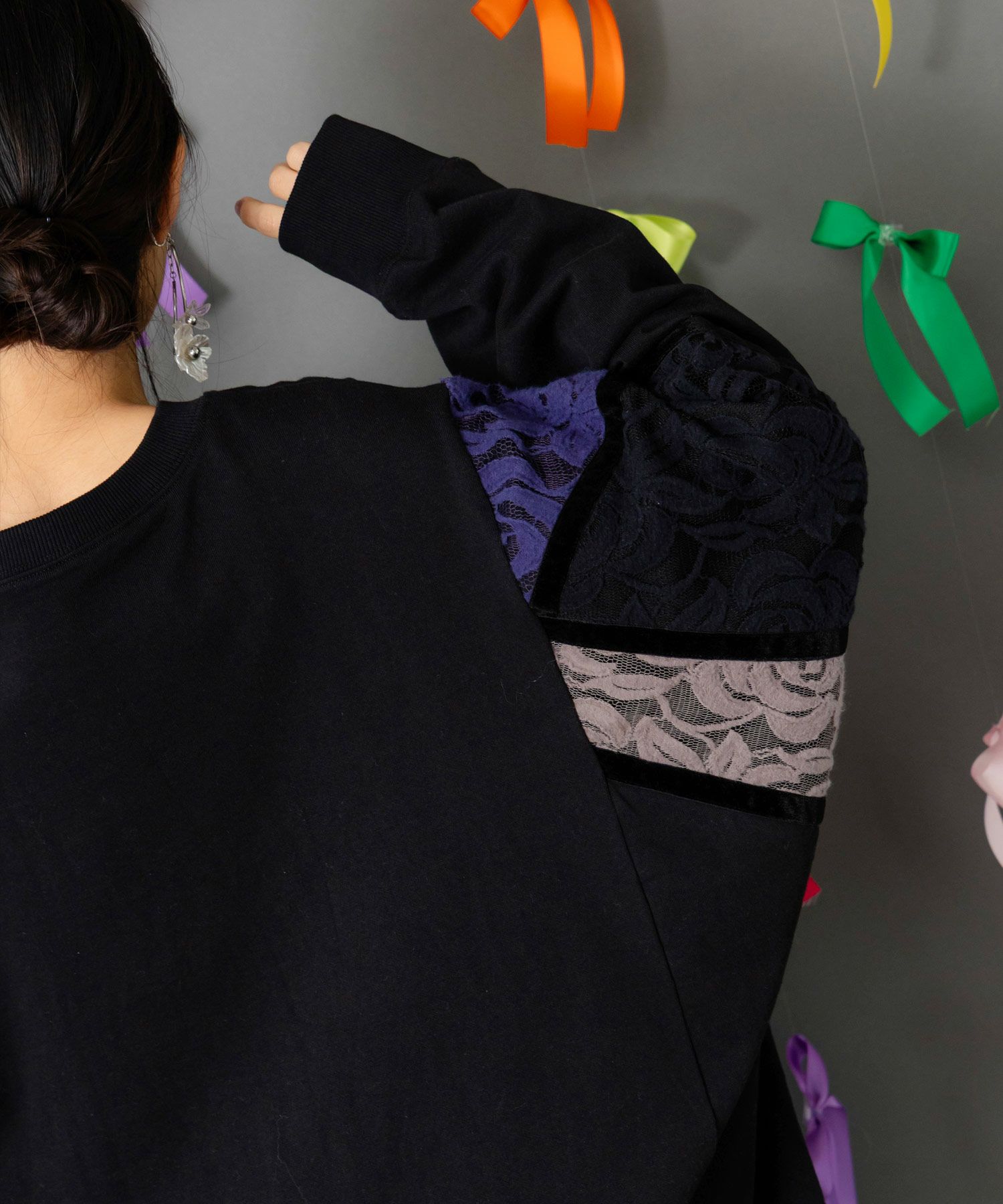 ネコ柄ミニ裏毛×起毛レース配色プルオーバー-8