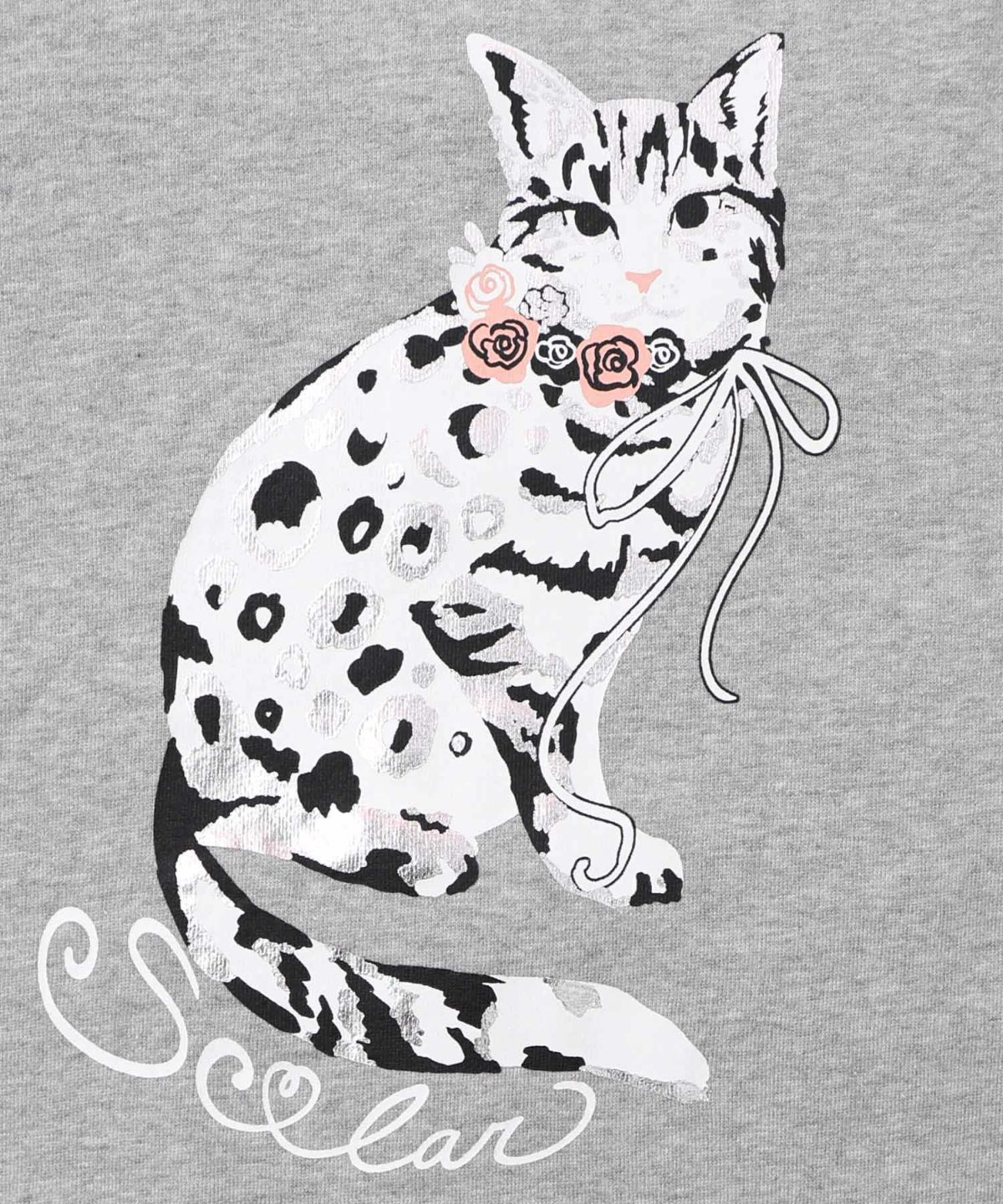 ネコ柄ミニ裏毛×起毛レース配色プルオーバー-11